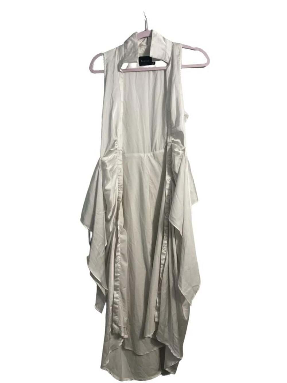 DO+BE White Satin Sleeveless Button Down Midi Dress with Ruched Side Drapes Size
